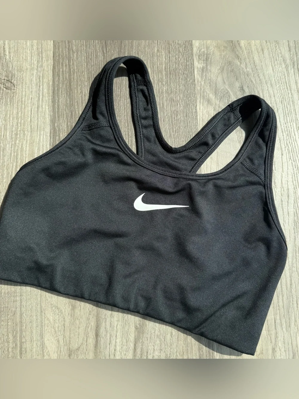EUC Nike Black Sports Bra with White Swoosh Racerback